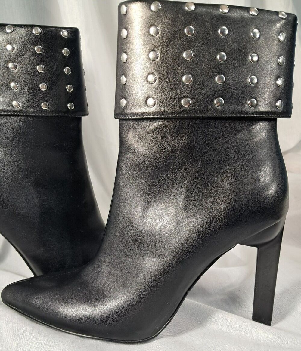 NEW Black Studded Stiletto Boot Geometric Heel Size 7.5 Faux Leather - Picture 2 of 13